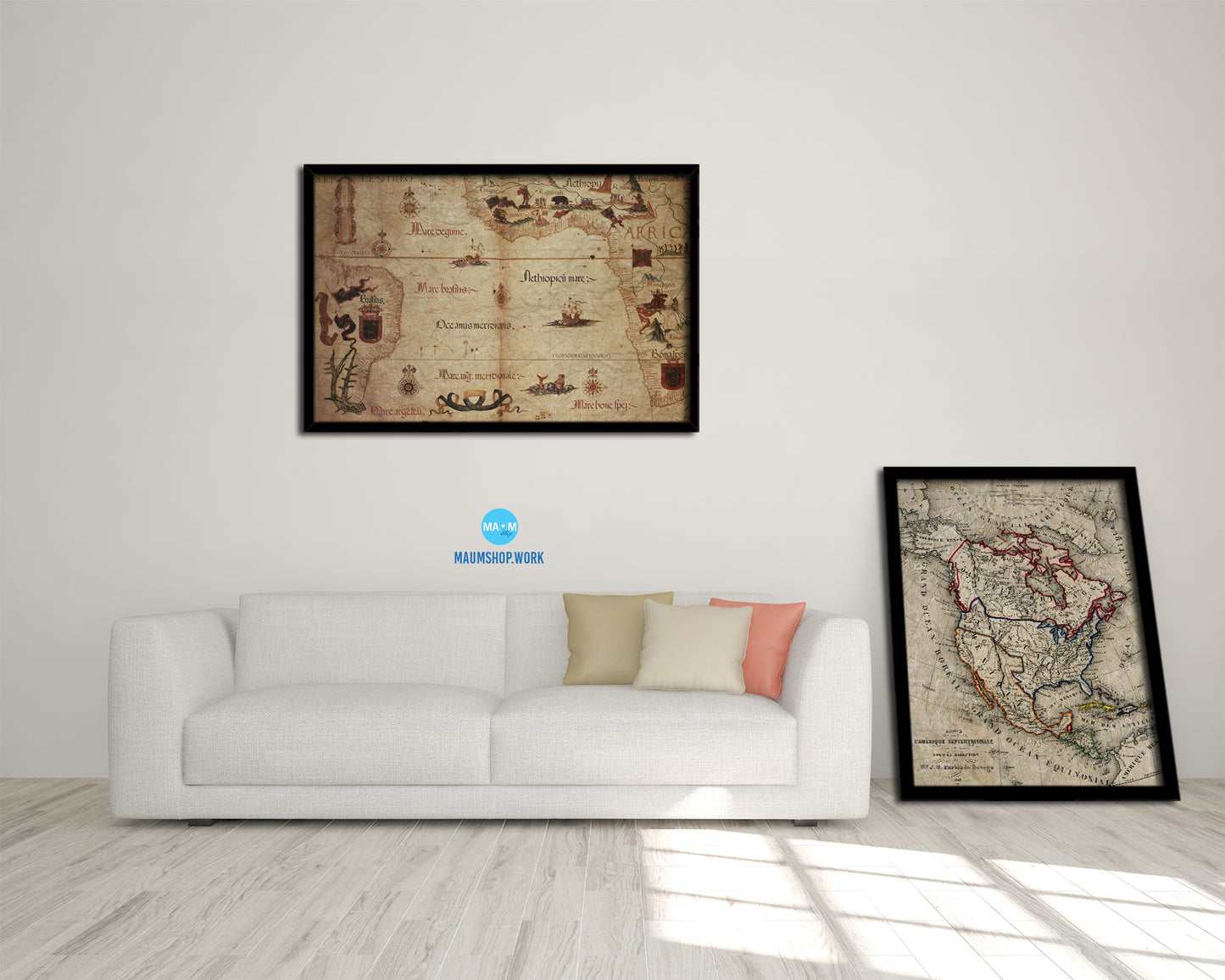 Portolan Chart of Atlantic Ocean Historical Map Framed Print Art Wall Decor Gifts