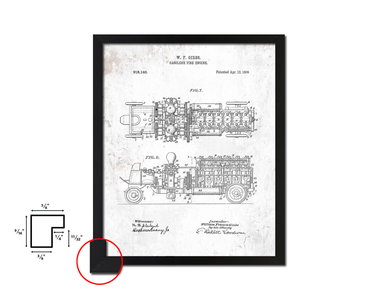 Gasoline Fire Engine Firefighter Vintage Patent Artwork Black Frame Print Gifts