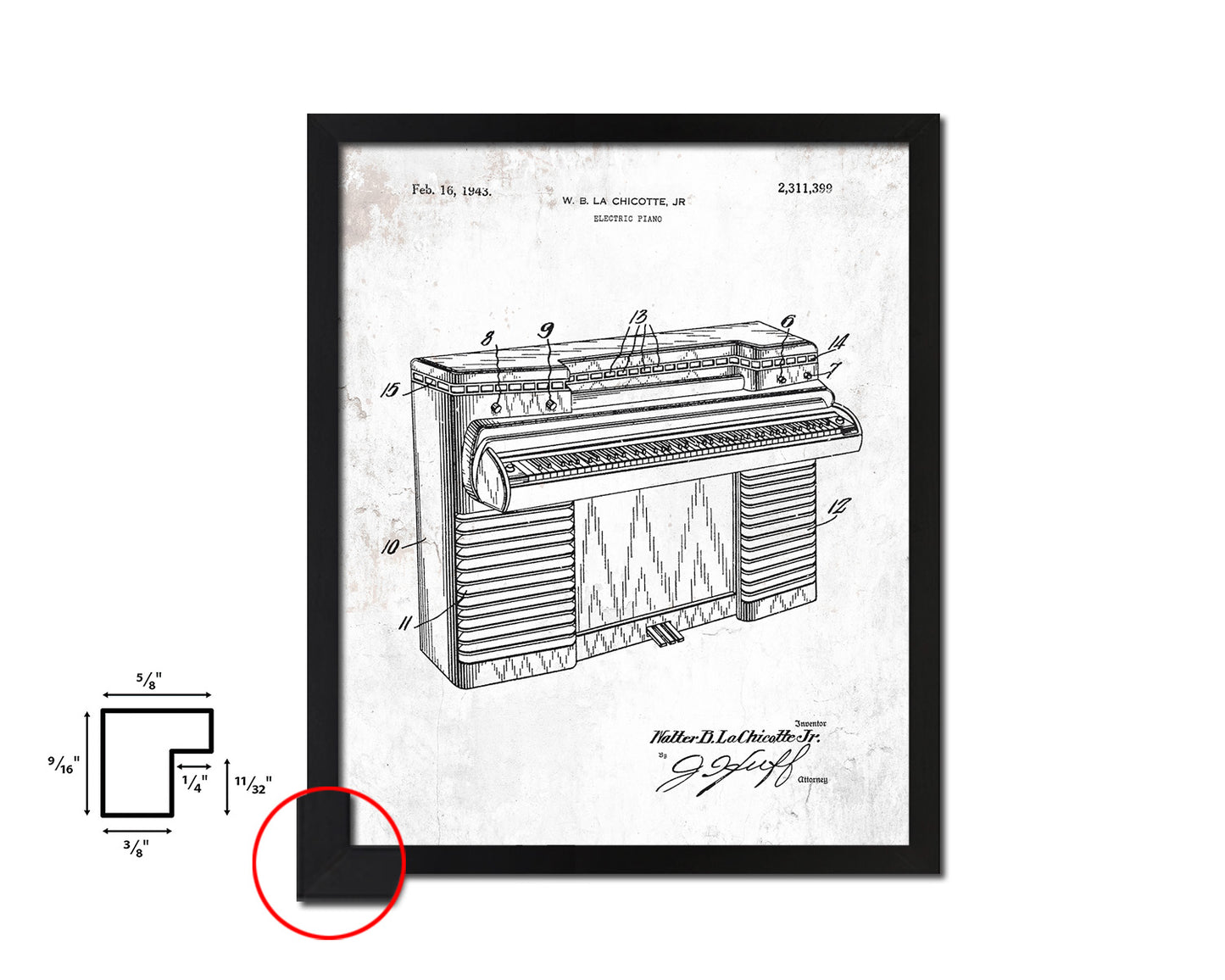 Piano Electric Music Vintage Patent Artwork Black Frame Print Wall Art Decor Gifts