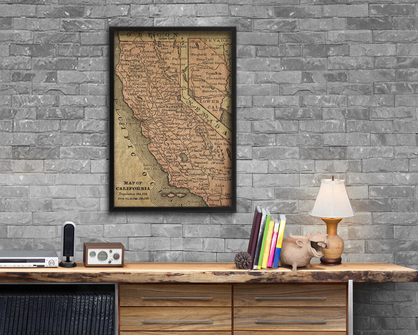 California Circa Historical Map Wood Framed Print Art Wall Decor Gifts