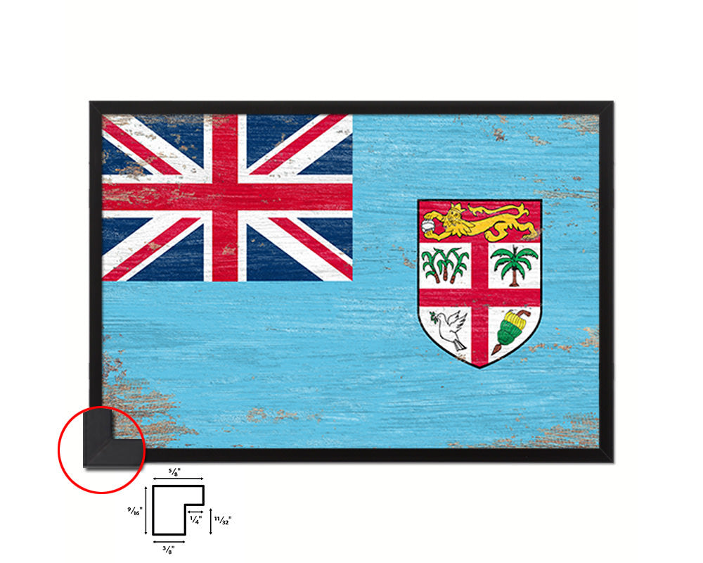 Fiji Shabby Chic Country Flag Wood Framed Print Wall Art Decor Gifts