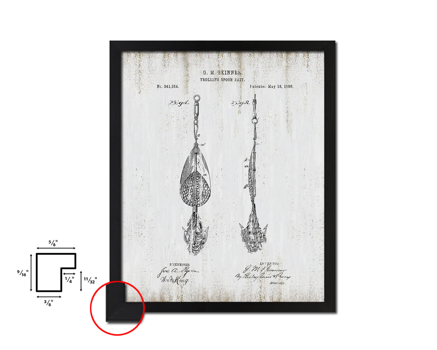 Trolling Spoon Bait Fishing Vintage Patent Artwork Black Frame Print Gifts