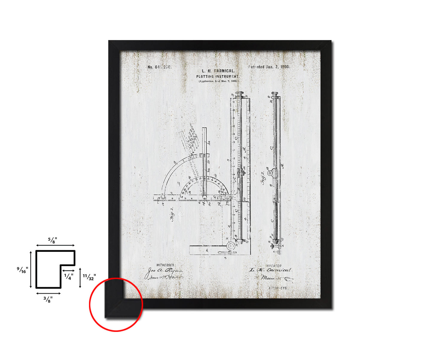 Plotting Instrument Office Vintage Patent Artwork Black Frame Print Gifts