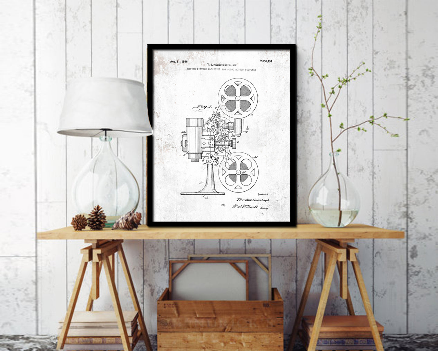 Picture Camera & Projector Motion Vintage Patent Artwork Black Frame Print Gifts