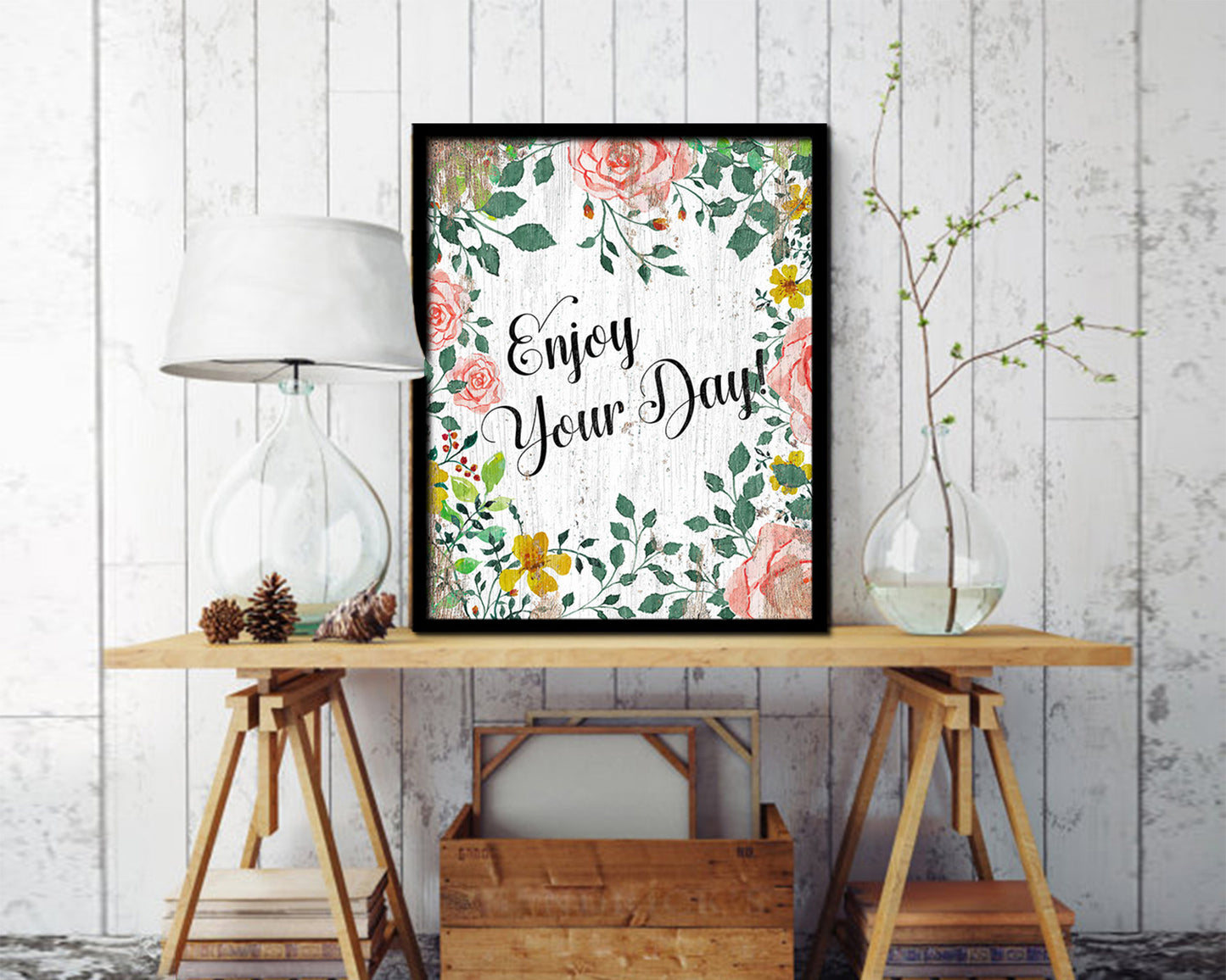 Enjoy your day Quote Wood Framed Print Home Decor Wall Art Gifts