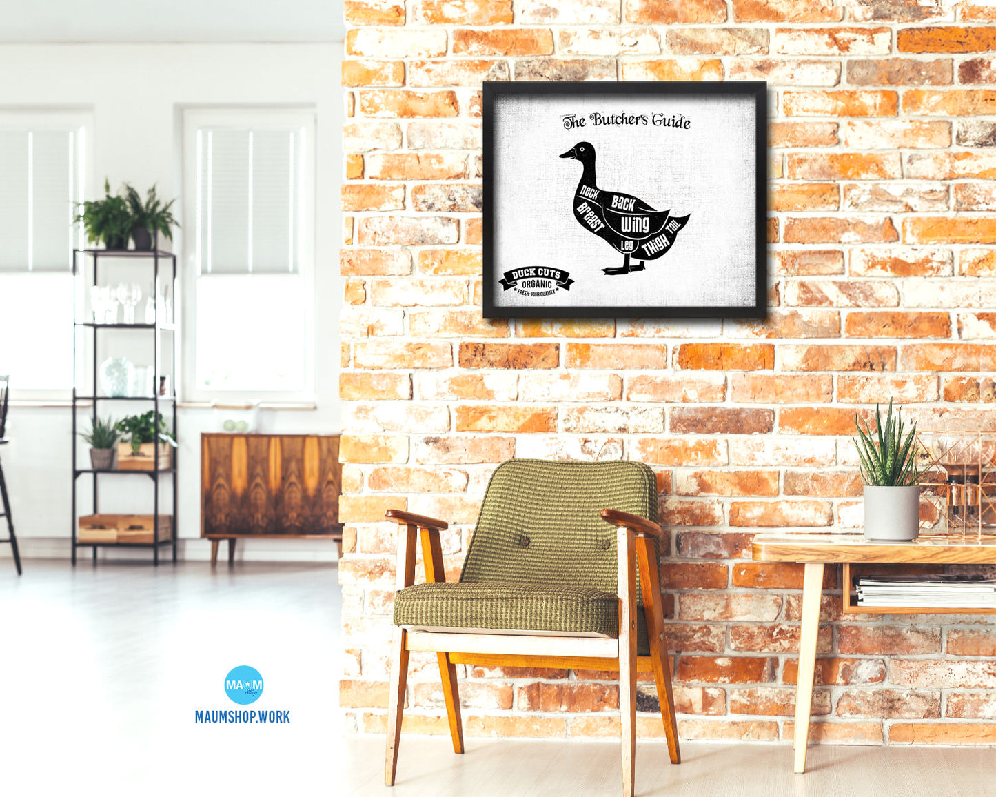 Duck  Meat Cuts Butchers Chart Wood Framed Paper Print Home Decor Wall Art Gifts