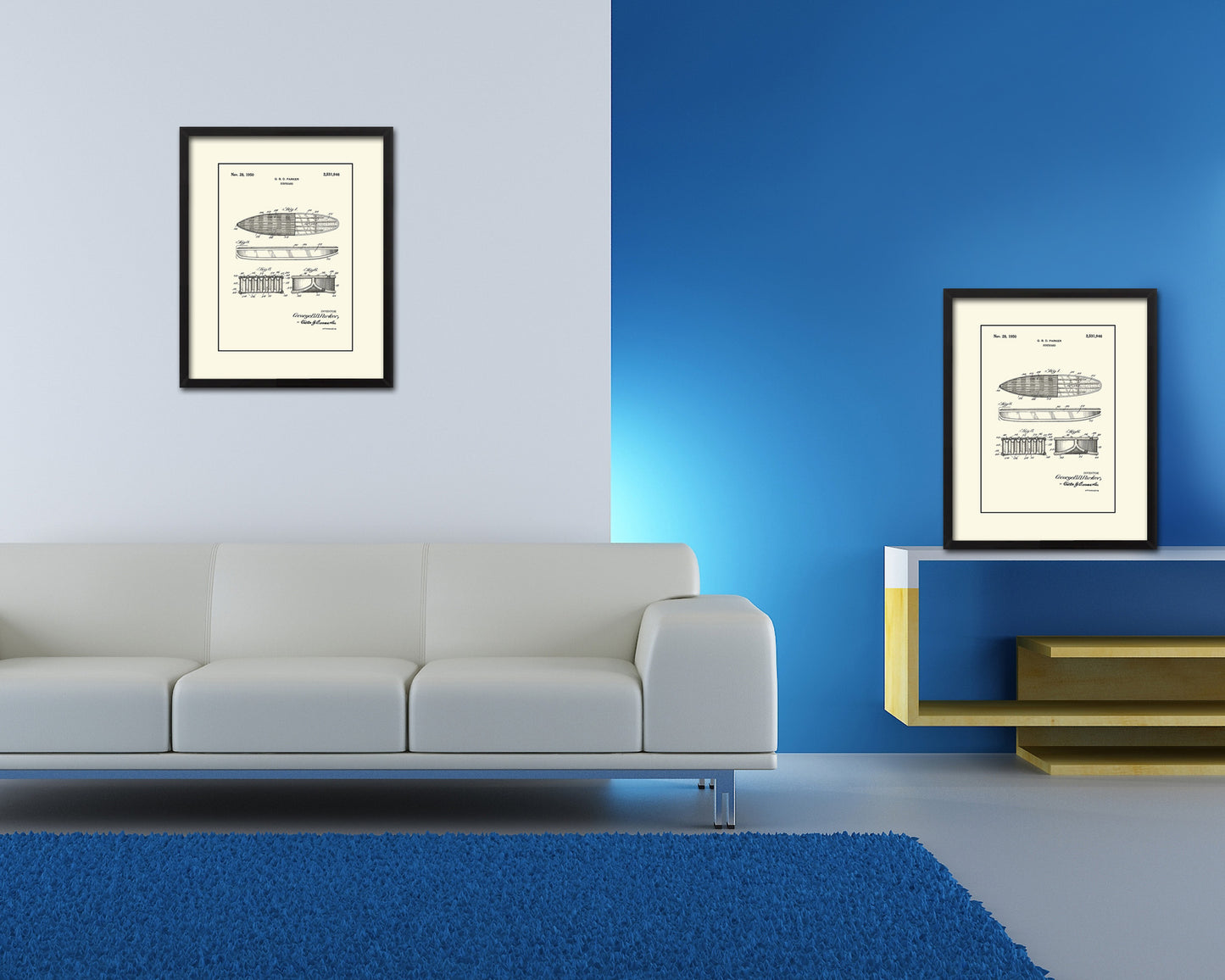 Surfboard Sports Vintage Patent Artwork Black Frame Print Gifts