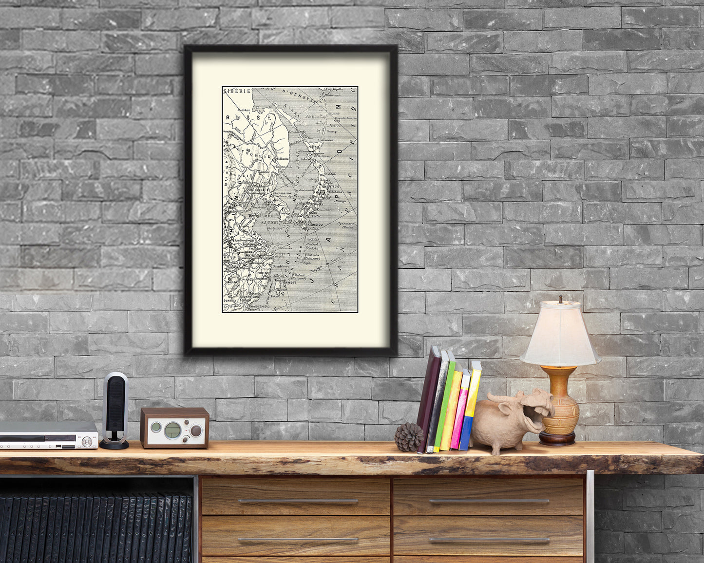 Japan Korea China Old Map Wood Framed Print Art Wall Decor Gifts