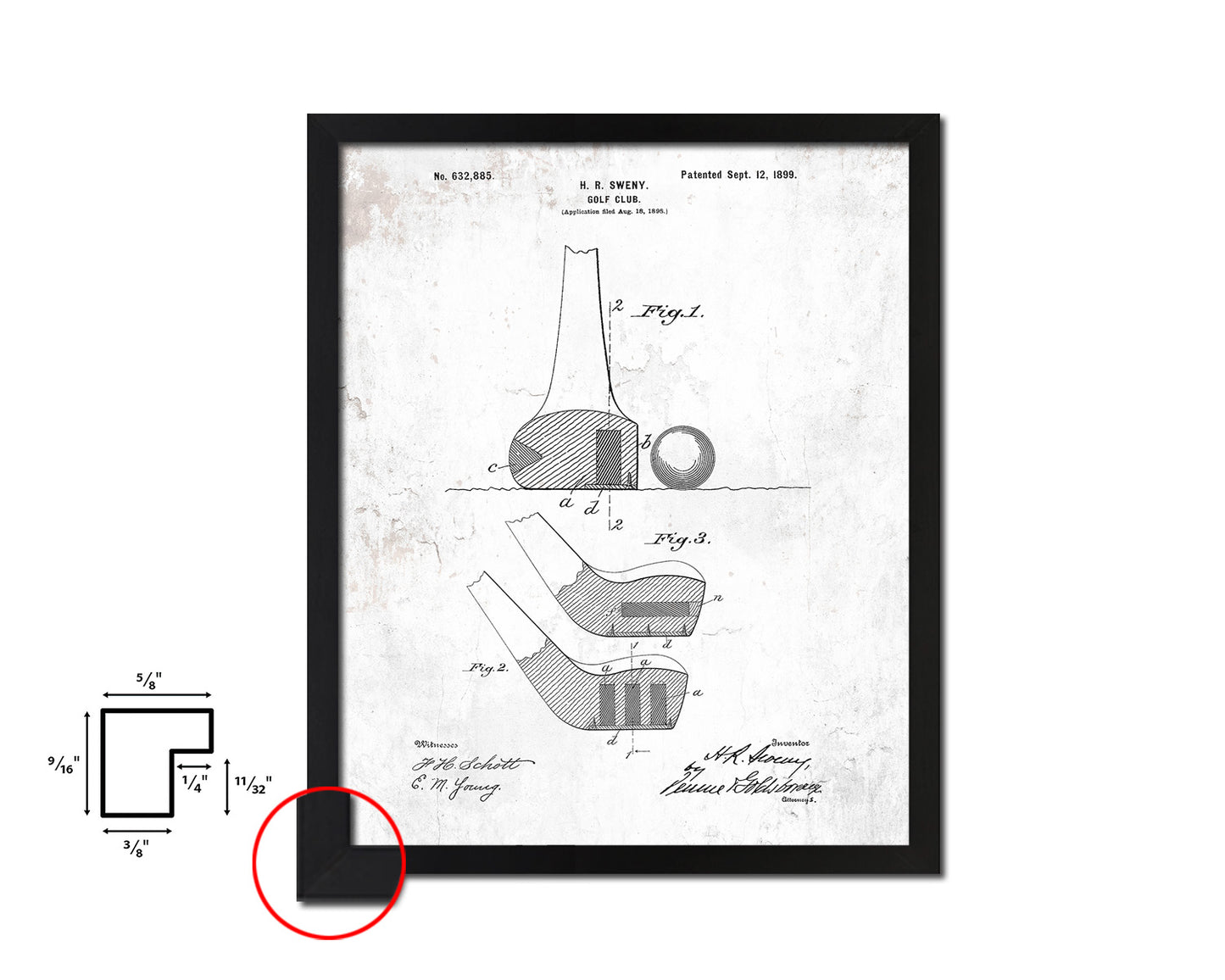 Golf Club Sports Vintage Patent Artwork Black Frame Print Gifts