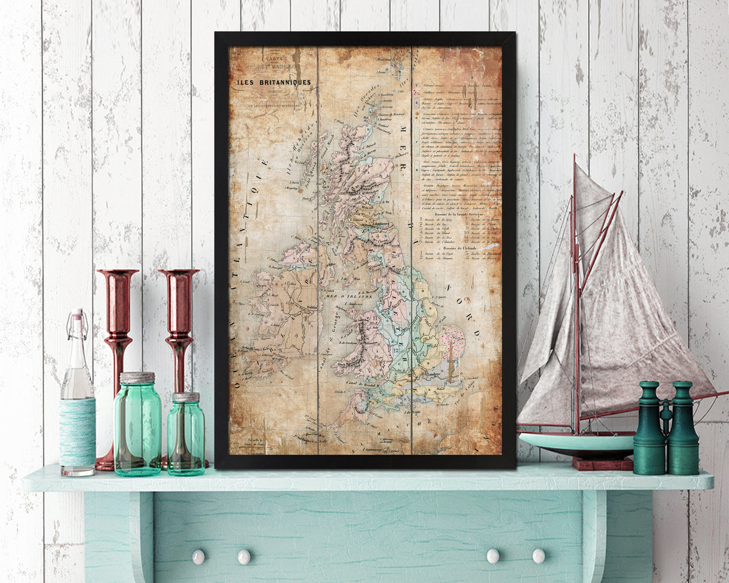 Geological Britain Antique Map Wood Framed Print Art Wall Decor Gifts