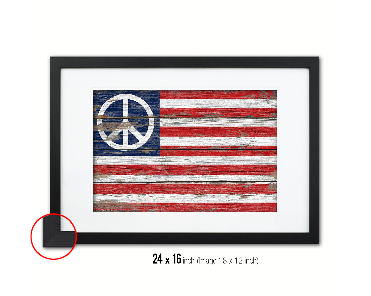 US Peace Sign Anti War American Wood Rustic Flag Wood Framed Print Wall Art Decor Gifts