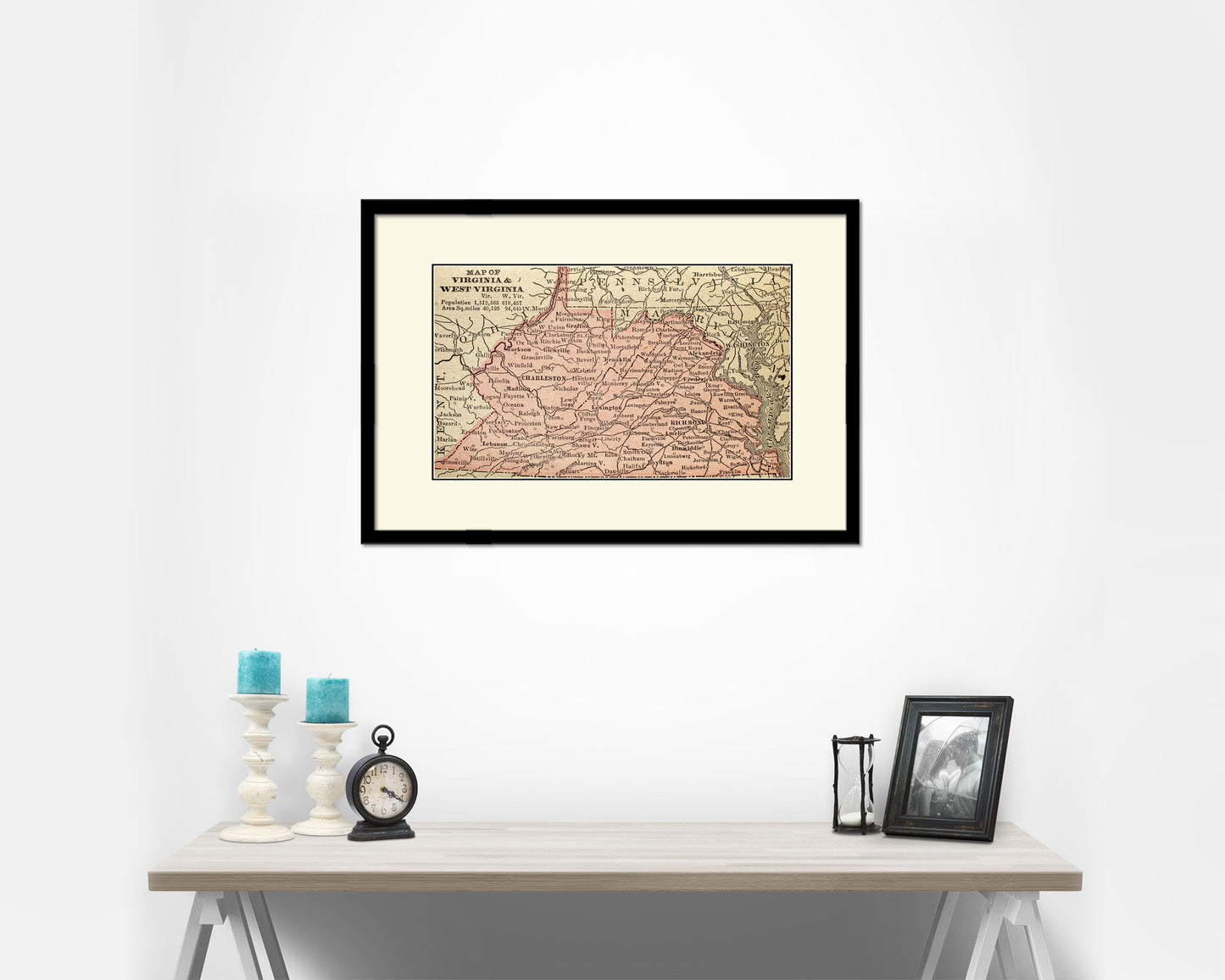 Virginia and West Virginia Circa Old Map Framed Print Art Wall Decor Gifts