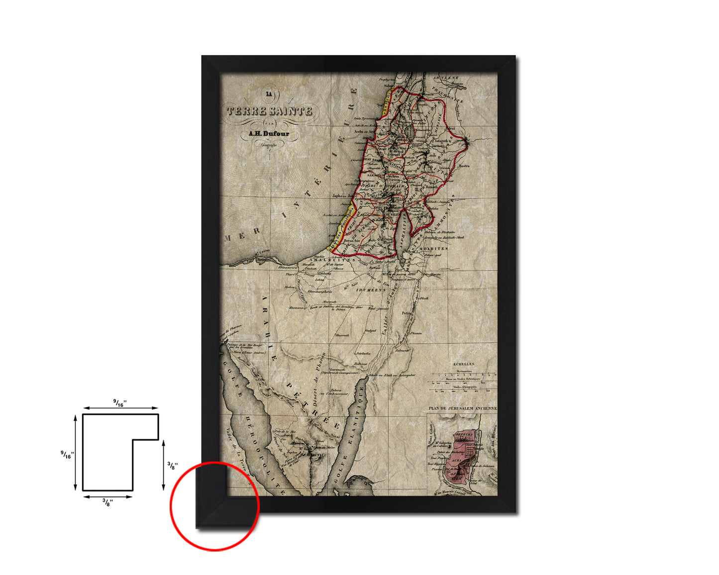 Holy Land Palestine Israel Old Map Wood Framed Print Art Wall Decor Gifts