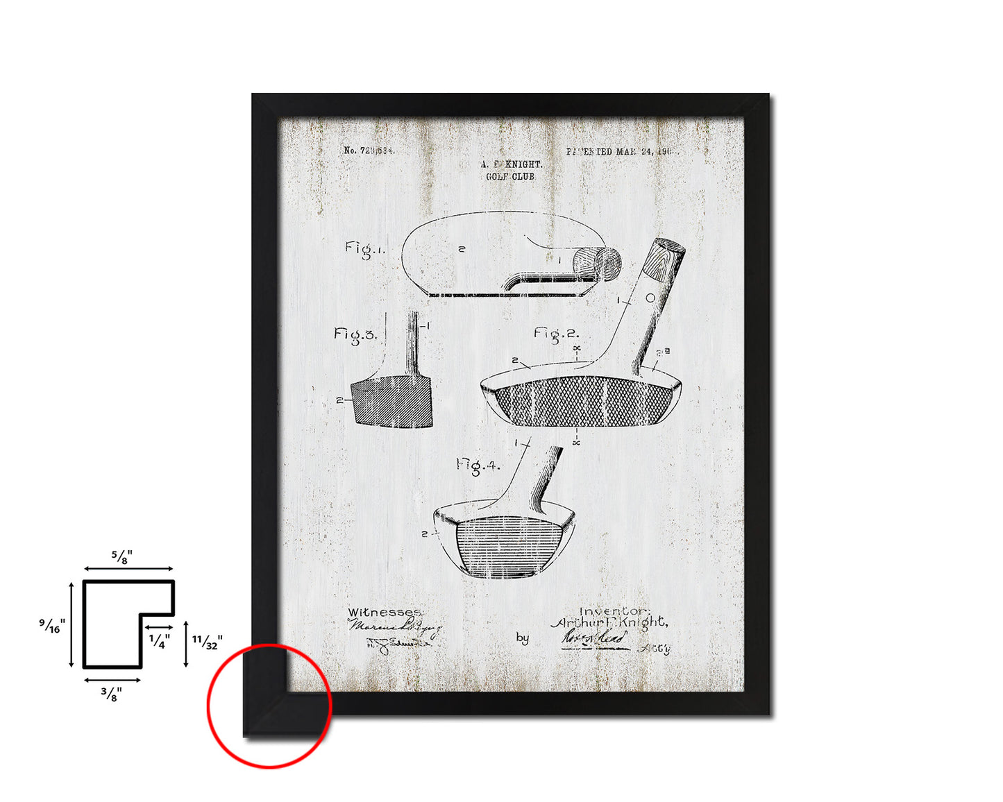 Golf Club Sports Vintage Patent Artwork Black Frame Print Gifts