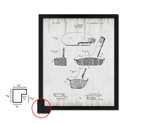 Golf Club Sports Vintage Patent Artwork Black Frame Print Gifts