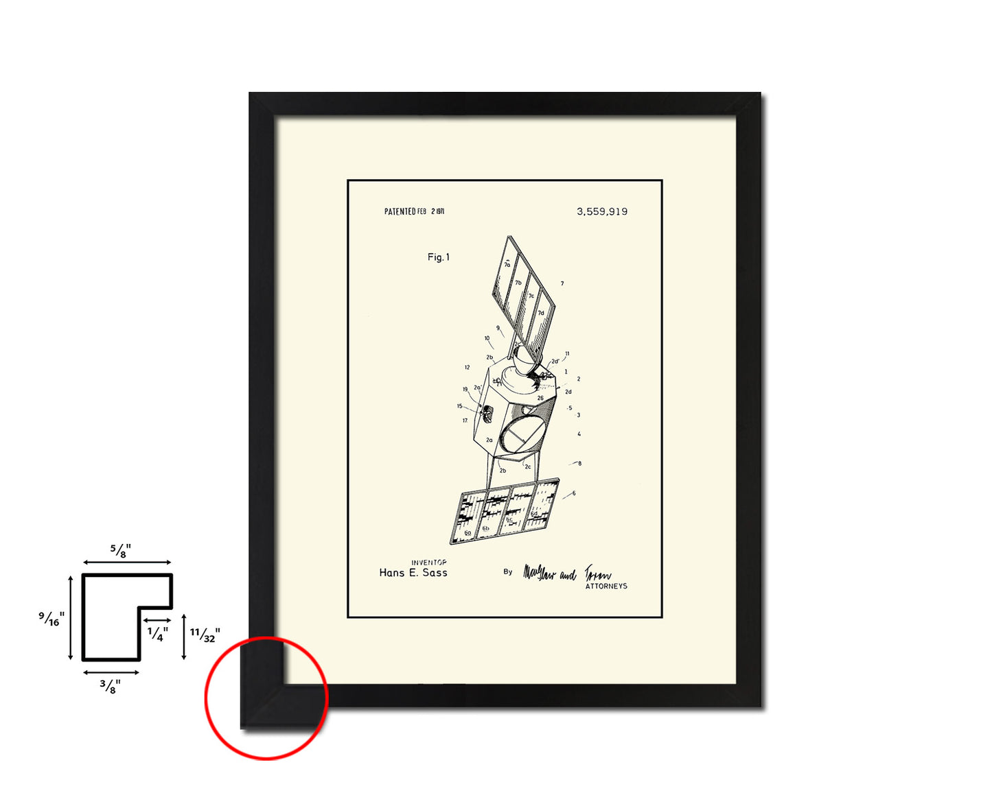 Satellite NASA Vintage Patent Artwork Black Frame Print Gifts