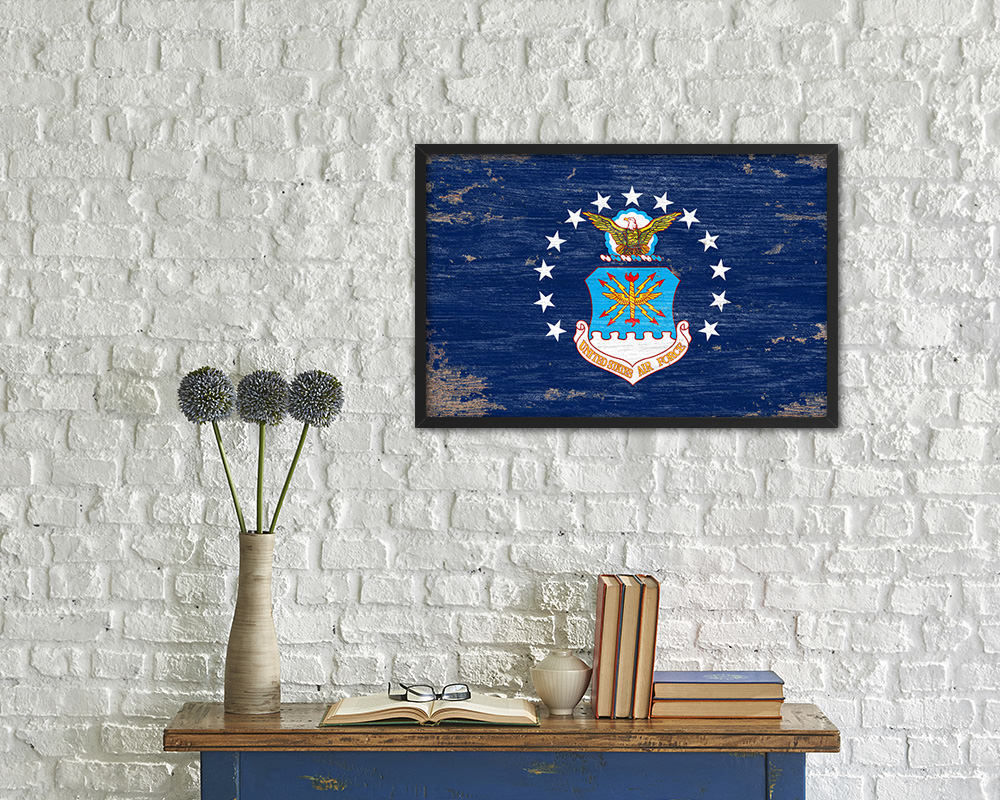 US Air Force Emblem Shabby Chic Military Flag Framed Print Decor Wall Art Gifts