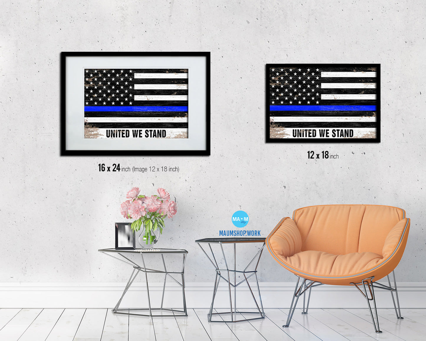 Thin Blue Line Honoring Law Enforcement American, United we stand Shabby Chic Military FlagArt