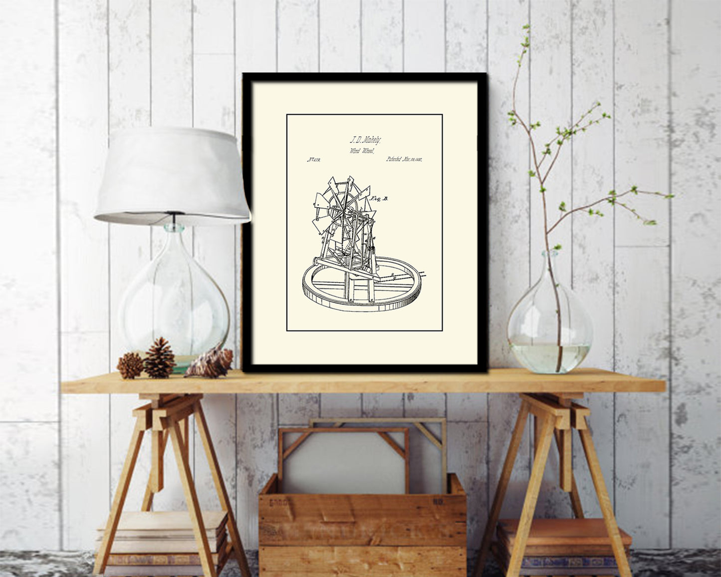 Wind Wheel Farming Vintage Patent Artwork Black Frame Print Gifts