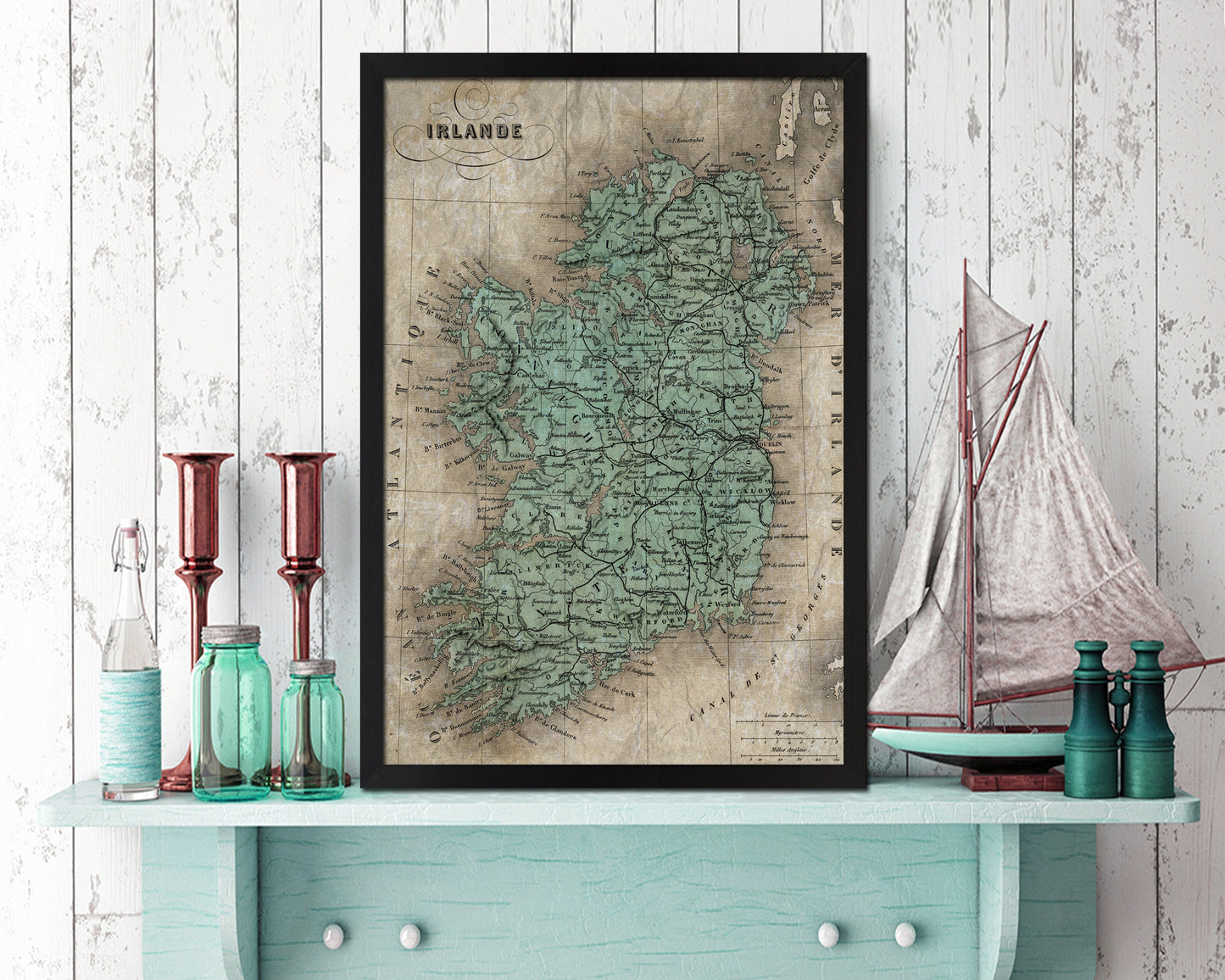 Ireland Historical Map Wood Framed Print Art Wall Decor Gifts