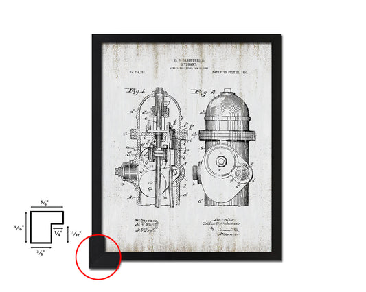 Hydrant Firefighter Vintage Patent Artwork Black Frame Print Gifts