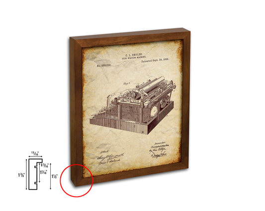 Type Writing Machine Tools Vintage Patent Artwork Walnut Frame Gifts