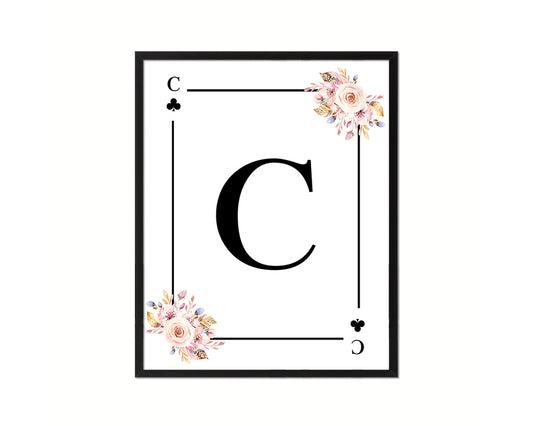 Letter C Personalized Boho Monogram Clover Card Decks Framed Print Wall Art Decor Gifts