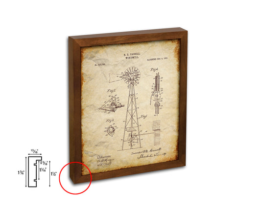 Windmill Farming Vintage Patent Artwork Walnut Frame Gifts