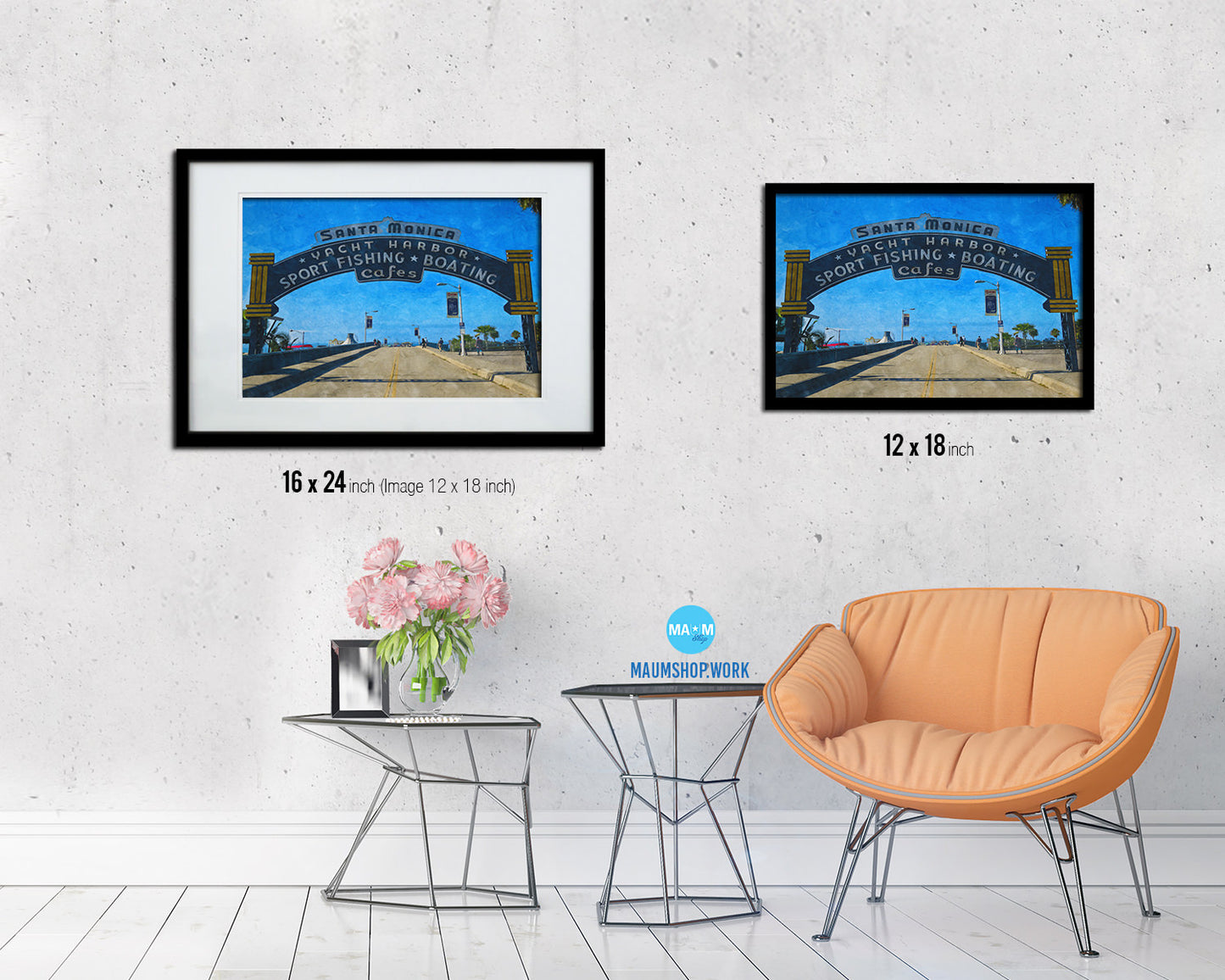 Entrance Sign Santa Monica Pier Landscape Painting Print Art Frame Home Wall Decor Gifts