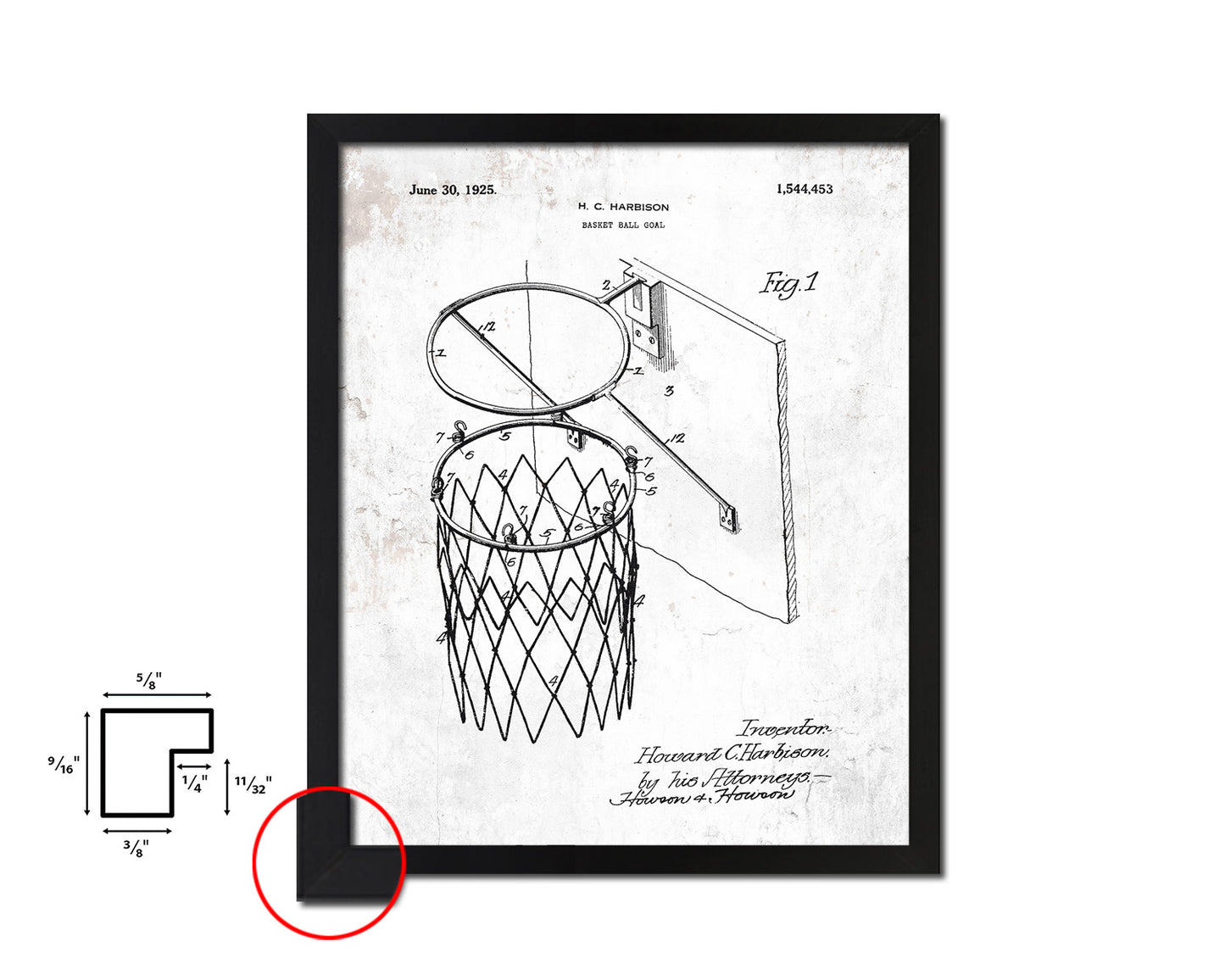 Basketball Goal Hoop and Net Sports Vintage Patent Artwork Black Frame Print Gifts