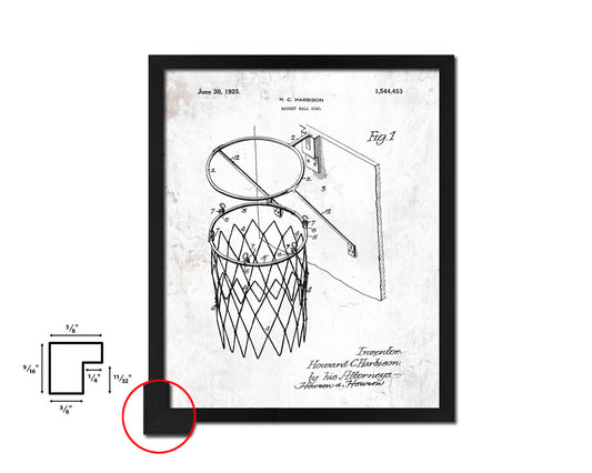 Basketball Goal Hoop and Net Sports Vintage Patent Artwork Black Frame Print Gifts