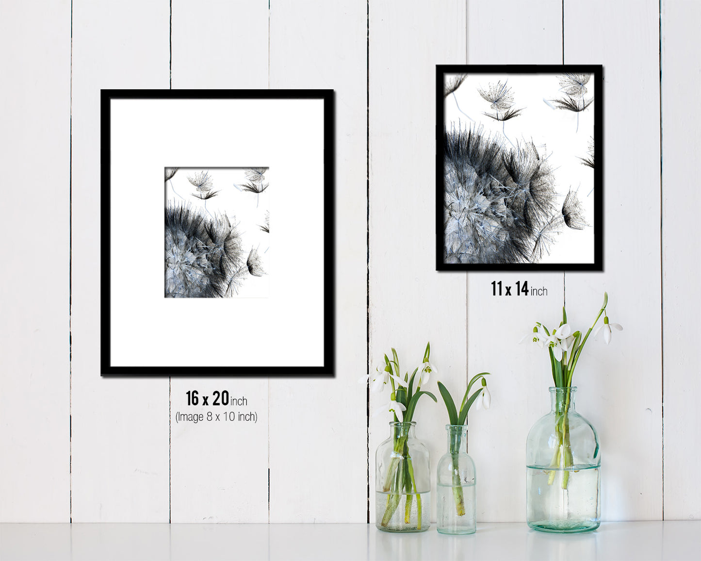 Dandelion Black Flower Wood Framed Paper Print Wall Decor Art Gifts