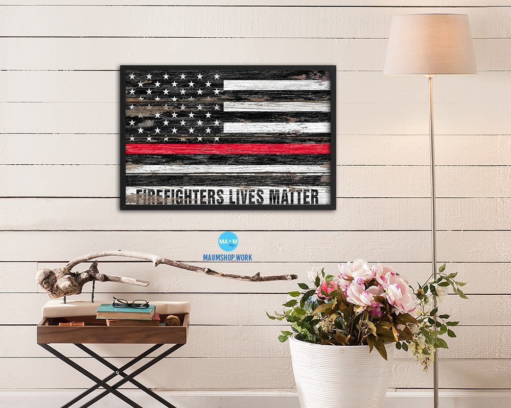 Thin Red Line Honoring Law Enforcement American, Firefighters lives matter Wood Rustic Flag Art