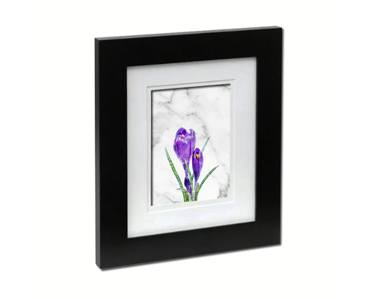 Purple Crocus Spring Marble Texture Plants Art Wood Framed Print Wall Decor Gifts