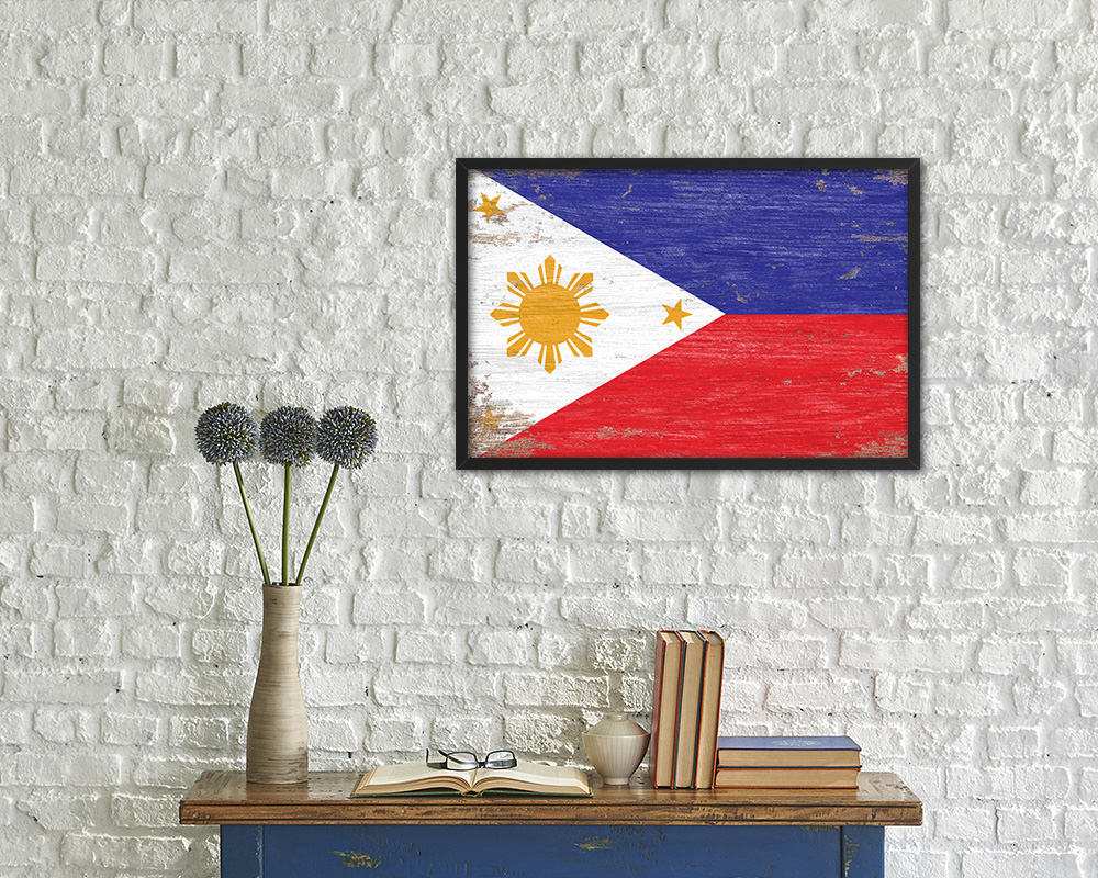 Philippines Shabby Chic Country Flag Wood Framed Print Wall Art Decor Gifts