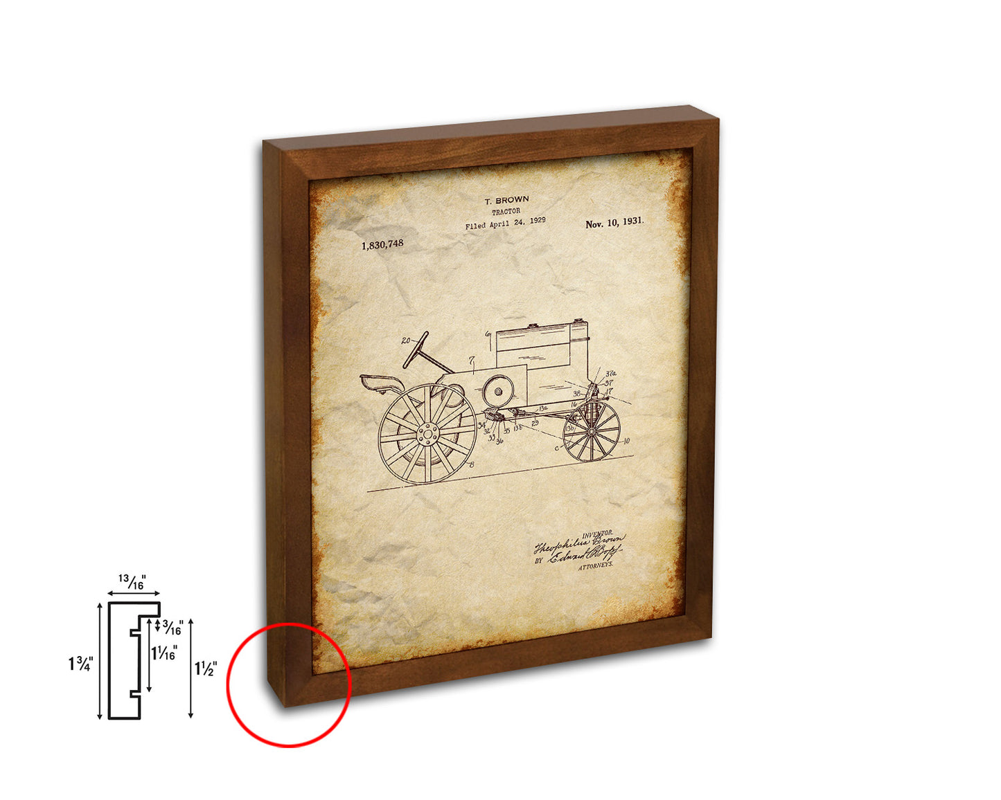 Tractor Home Vintage Patent Artwork Walnut Frame Print Wall Art Decor Gifts