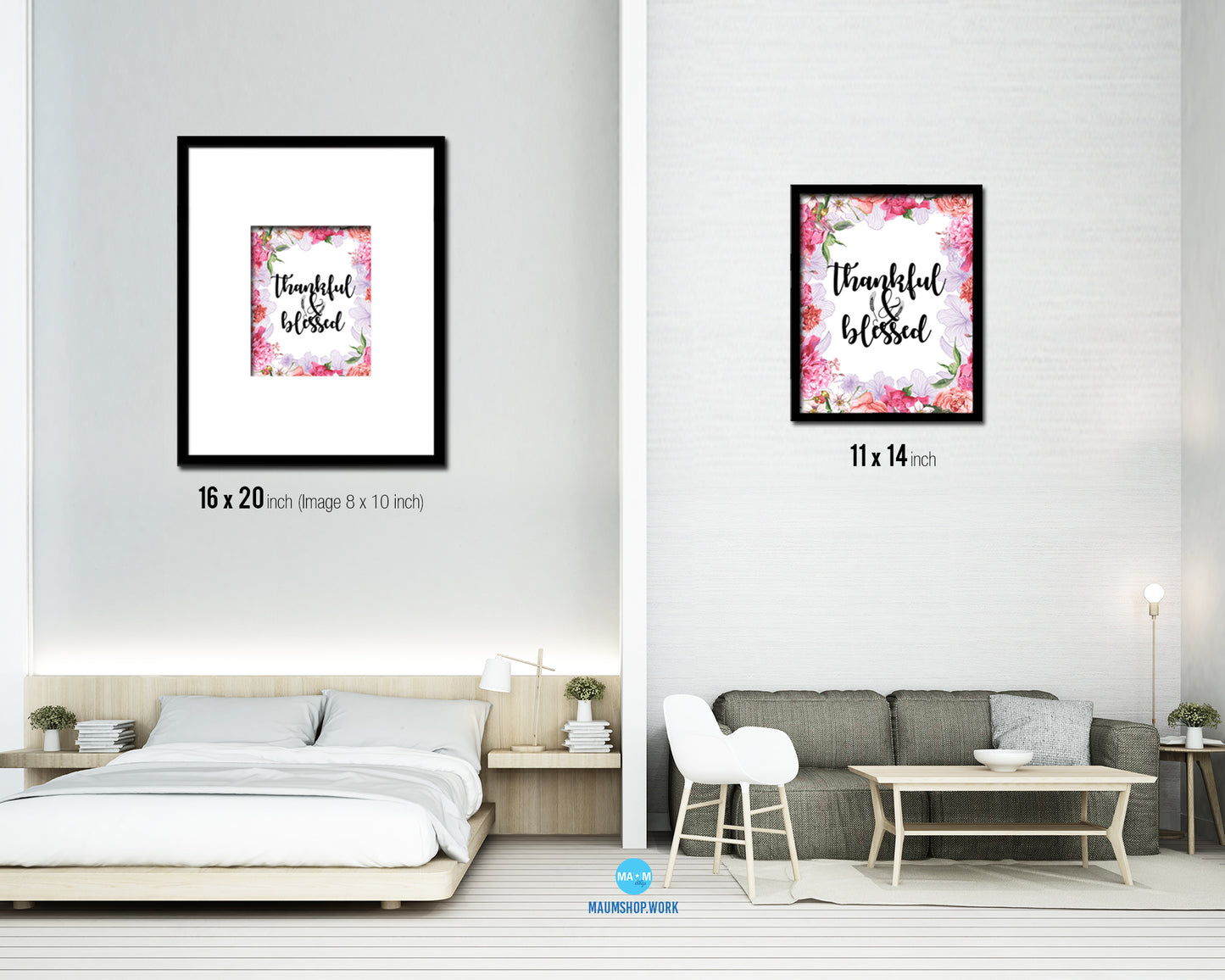 Thankful & Blessed Quote Framed Print Home Decor Wall Art Gifts