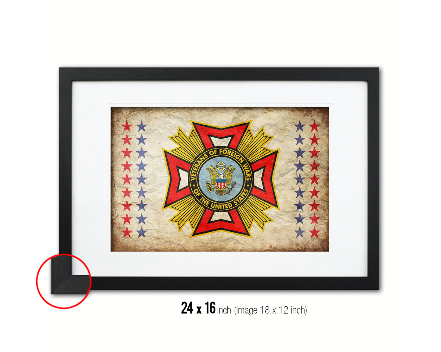 VFW Veterans of Foreign Wars Vintage Military Flag Framed Print Sign Decor Wall Art Gifts