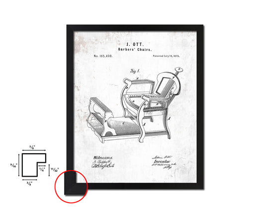 Barber's Chair Barbershop Vintage Patent Artwork Black Frame Print Wall Art Decor Gifts