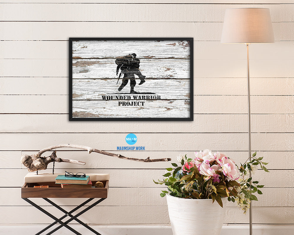 Wounded Warrior Project Wood Rustic Flag Wood Framed Print Wall Art Decor Gifts