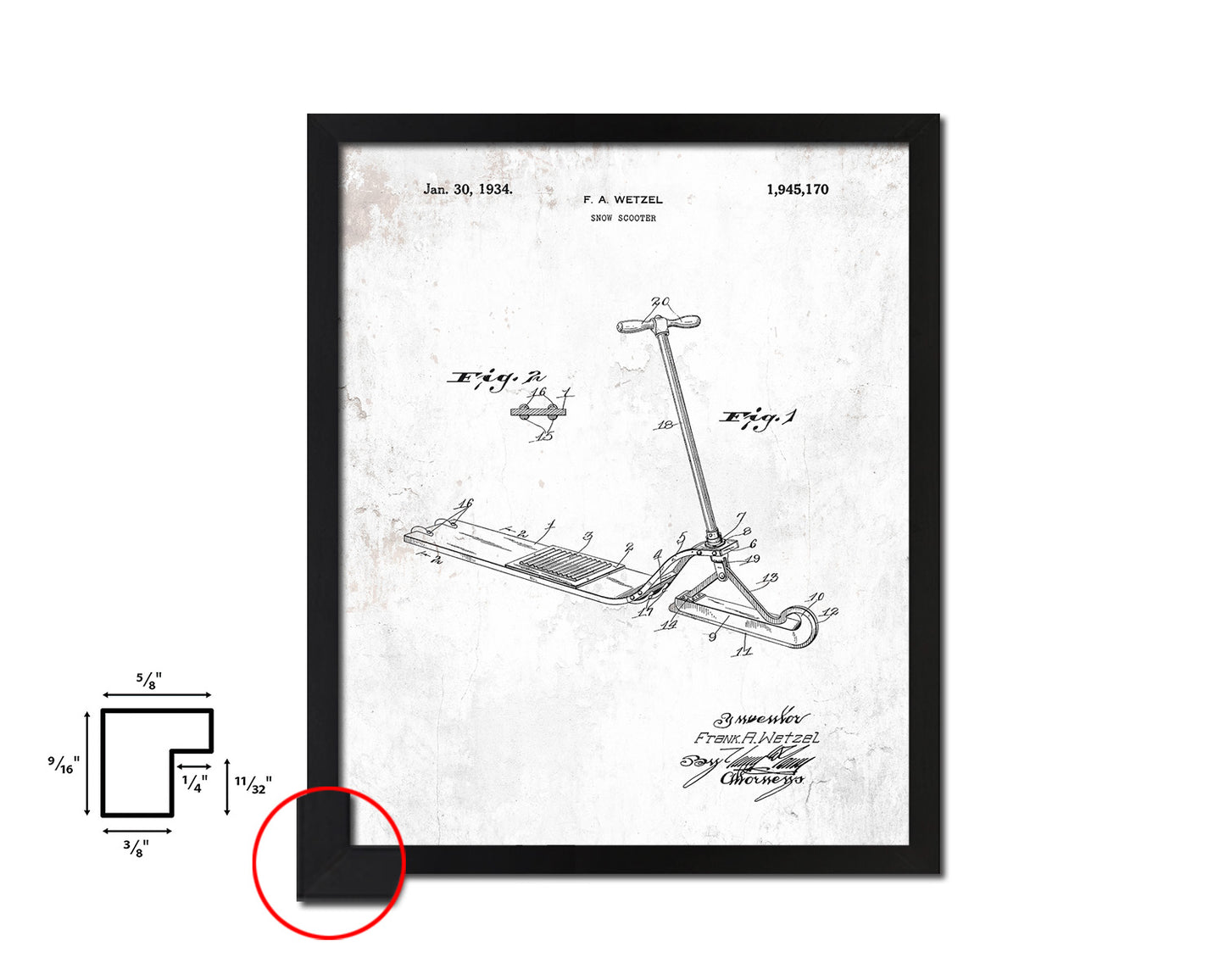 Snow Scooter Sports Vintage Patent Artwork Black Frame Print Gifts