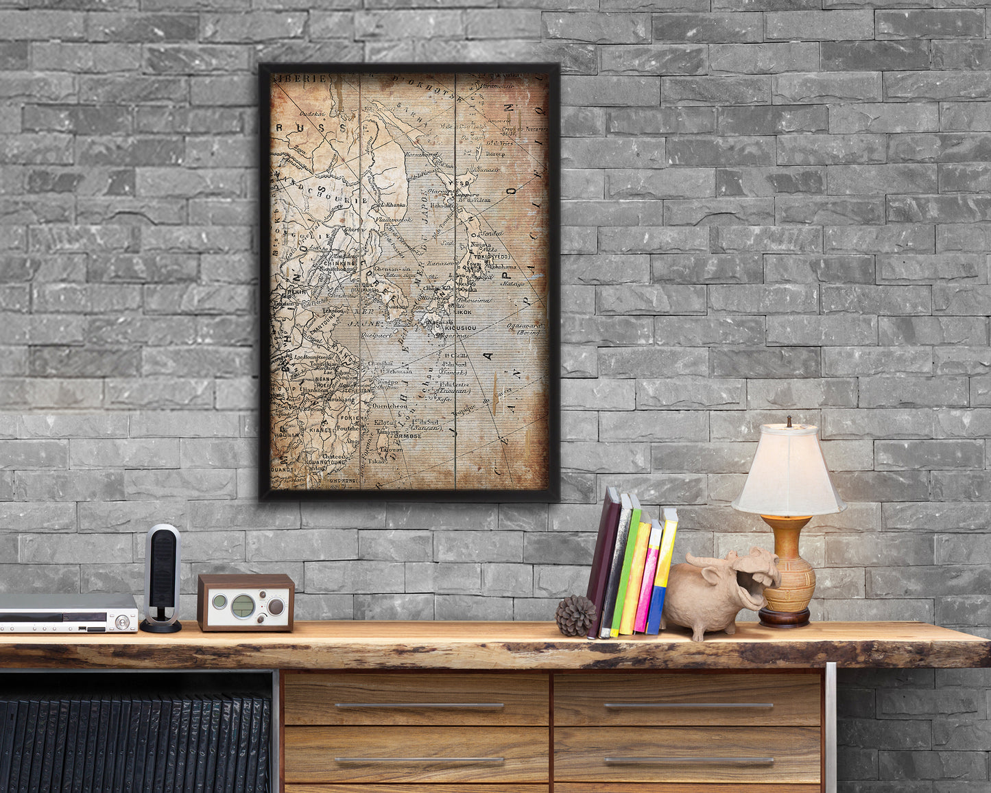 Japan Korea China Antique Map Wood Framed Print Art Wall Decor Gifts