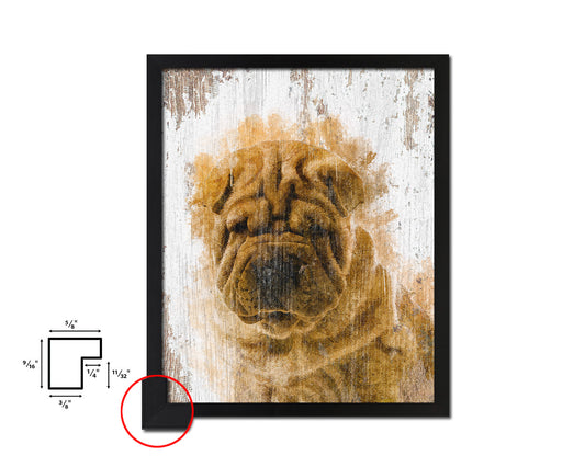 Sharpei Dog Puppy Portrait Framed Print Pet Watercolor Wall Decor Art Gifts