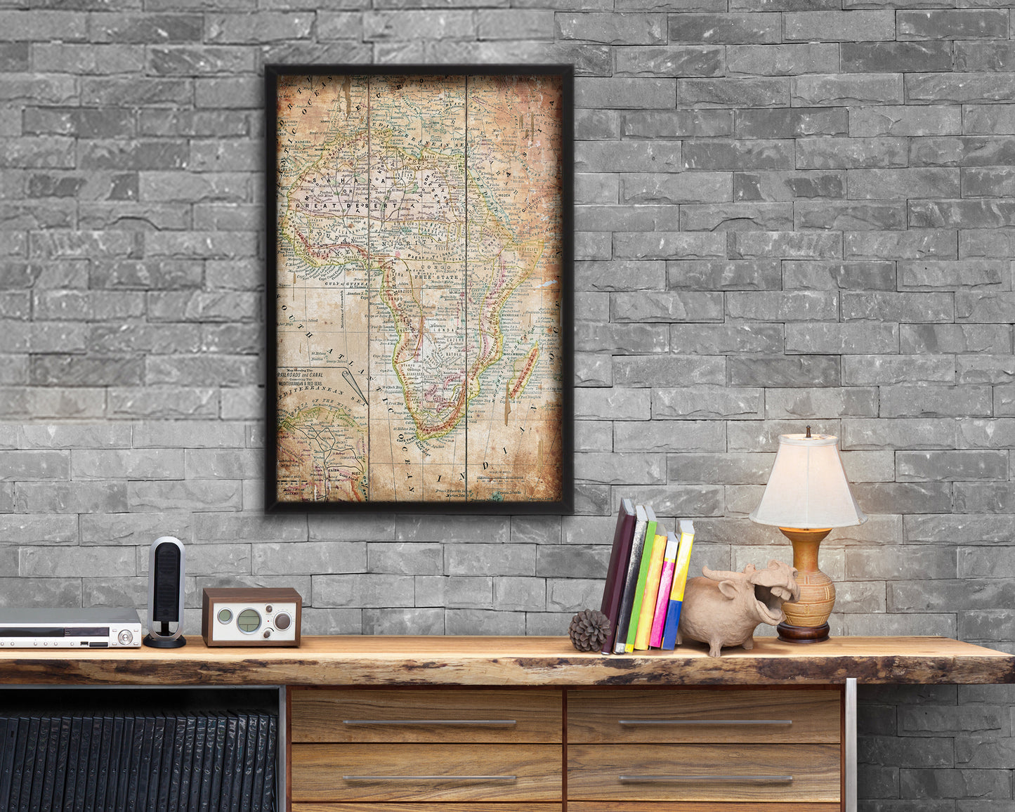 Africa Antique Map Wood Framed Print Art Wall Decor Gifts