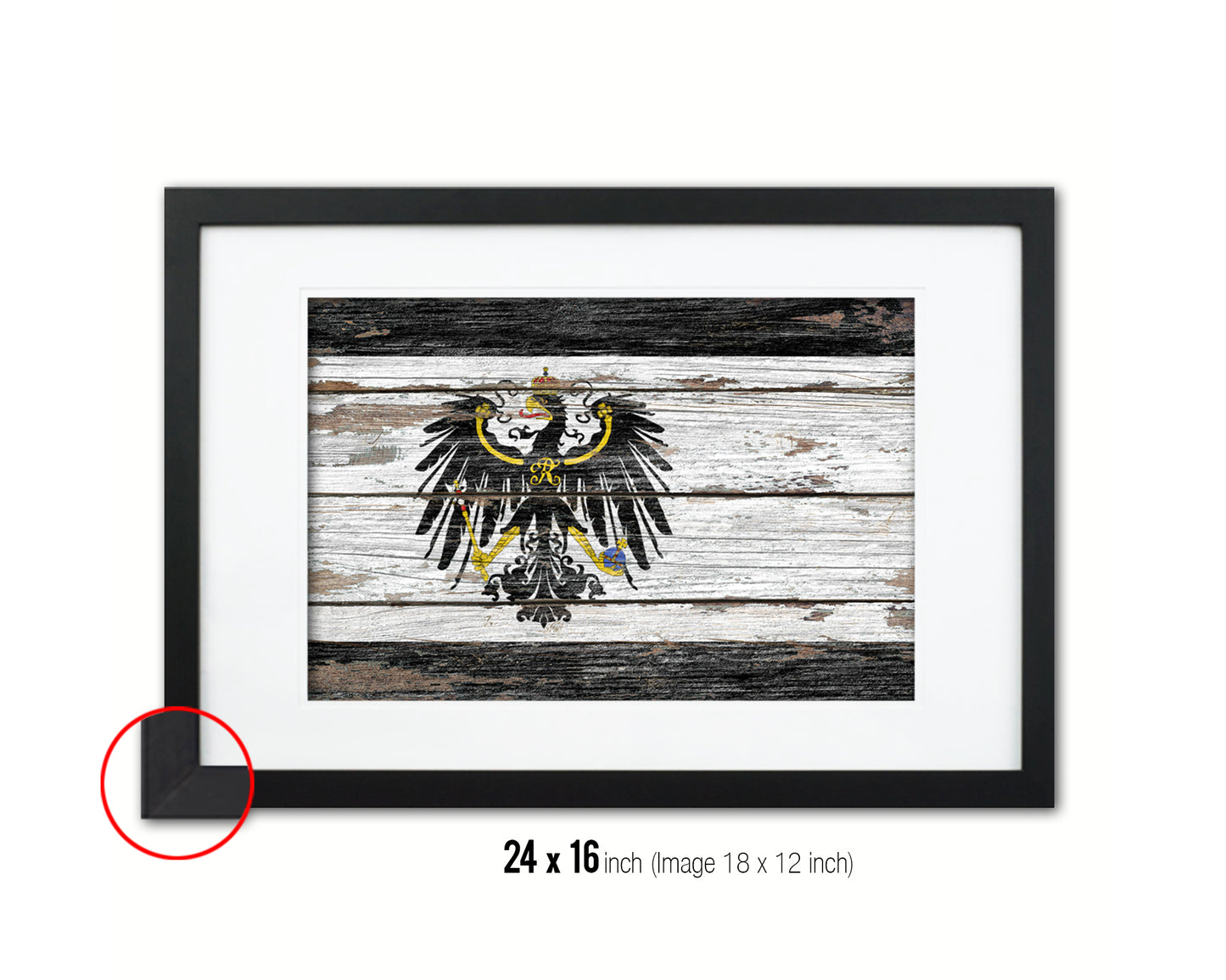 Kingdom of Prussia Germany Historical Wood Rustic Flag Wood Framed Print Wall Art Decor Gifts