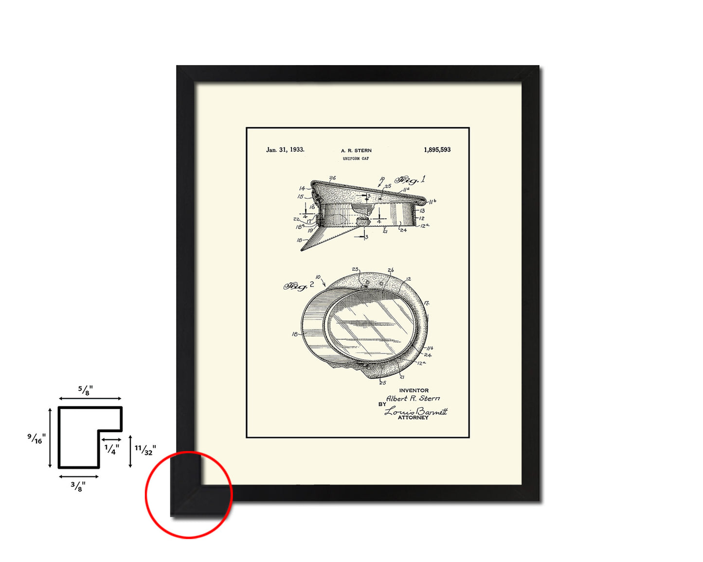 Uniform Cap Police Vintage Patent Artwork Black Frame Print Wall Art Decor Gifts