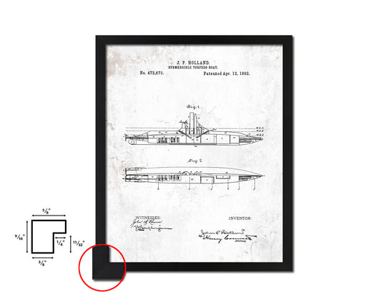 Submarine Nautical Vintage Patent Artwork Black Frame Print Gifts