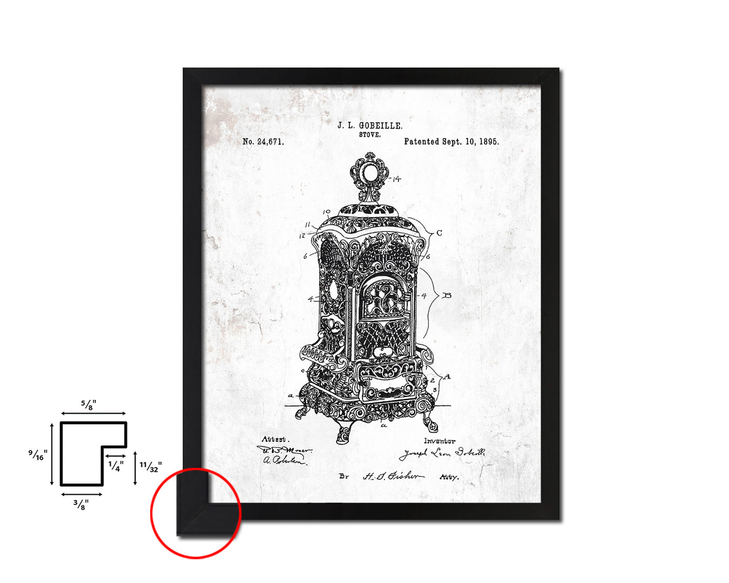 Stove Design Kitchen Vintage Patent Artwork Black Frame Print Wall Art Decor Gifts