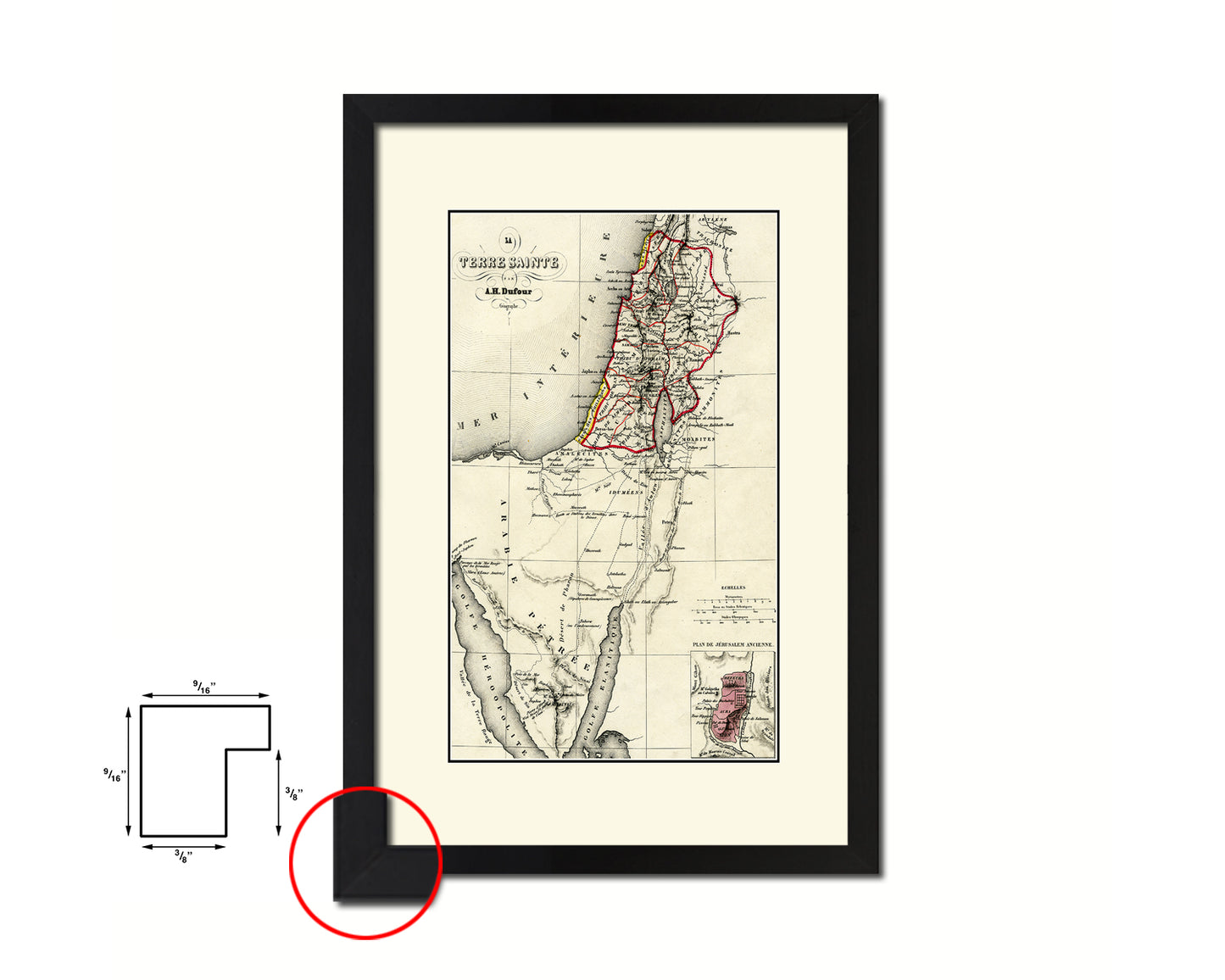 Holy Land Palestine Israel Antique Map Wood Framed Print Art Wall Decor Gifts