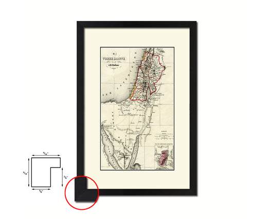 Holy Land Palestine Israel Antique Map Wood Framed Print Art Wall Decor Gifts